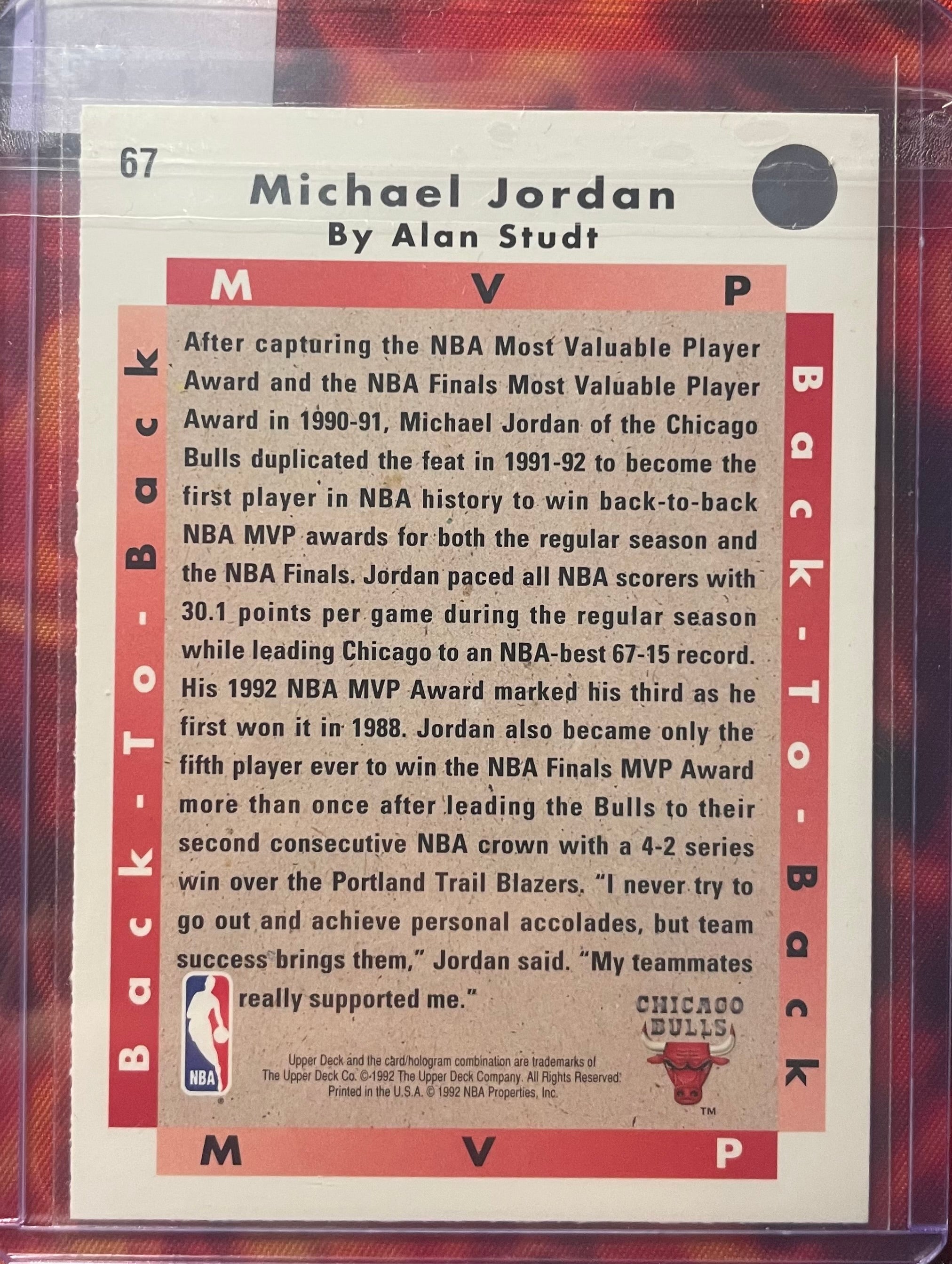 Michael Jordan UpperDeck 91-92 Back to Back MVP