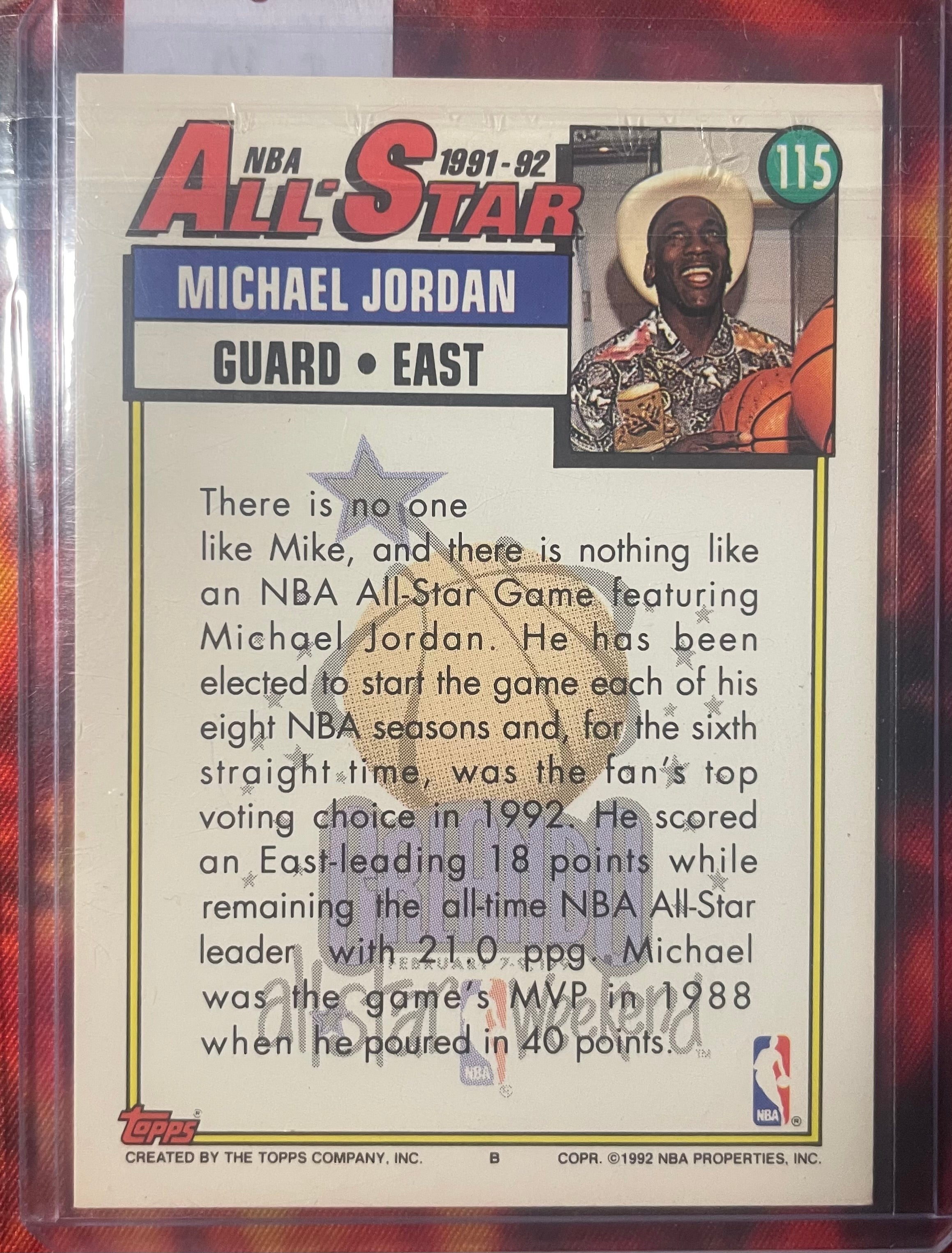 Michael Jordan Topps 91-92 NBA All Star 1992