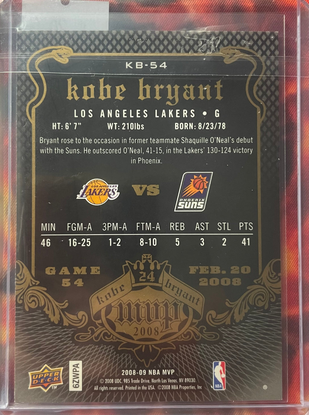 Kobe Bryant UpperDeck 08-09 NBA MVP #KB-54