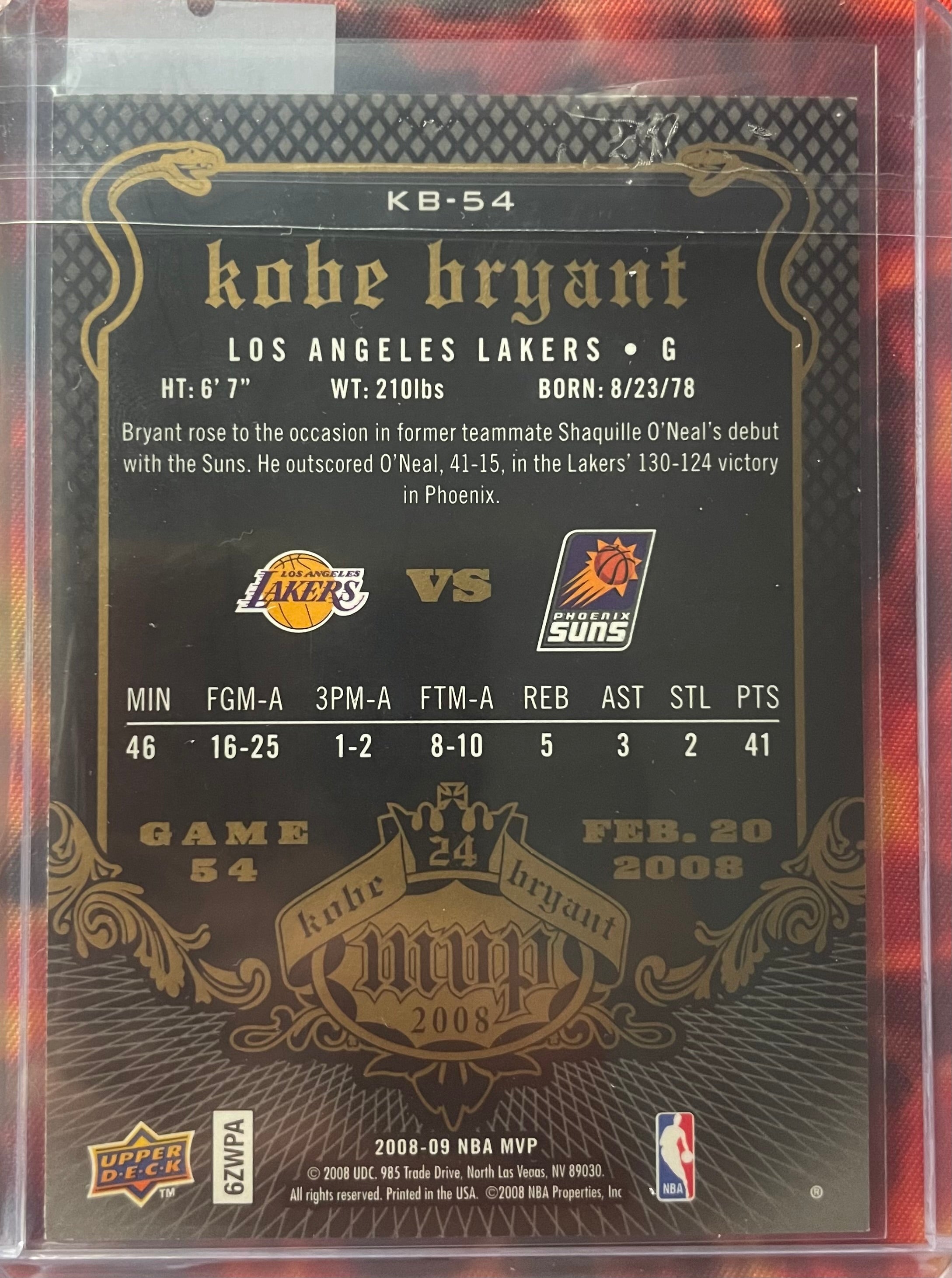 Kobe Bryant UpperDeck 08-09 NBA MVP #KB-54