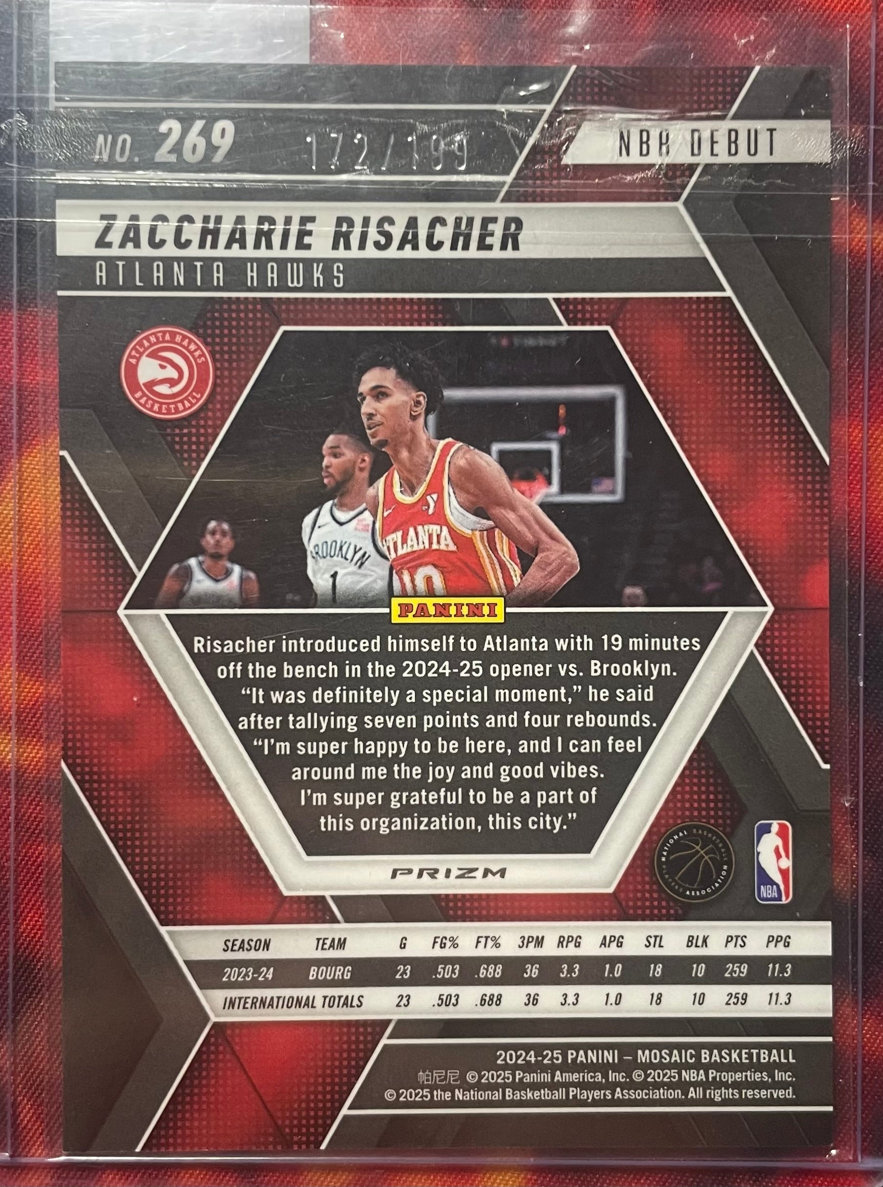 Zaccharie Risacher Mosaic 24-25 NBA Debut Blue /199 RC