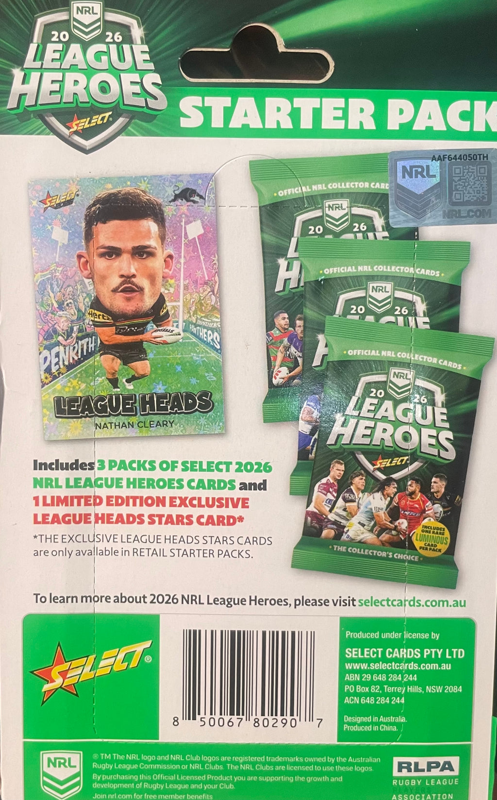 NRL Select League Hero’s 2026 Starter Pack (3 Retail Packs & 1 League Head Star Pack)