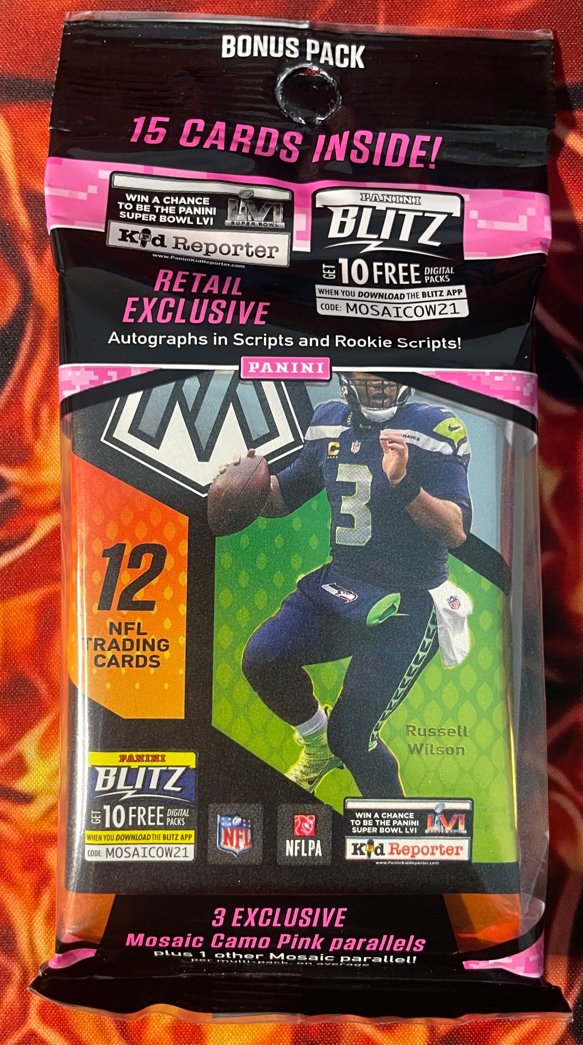 NFL Mosaic 2021 Cello Pack 12 cards per pack with an extra 3 card pack