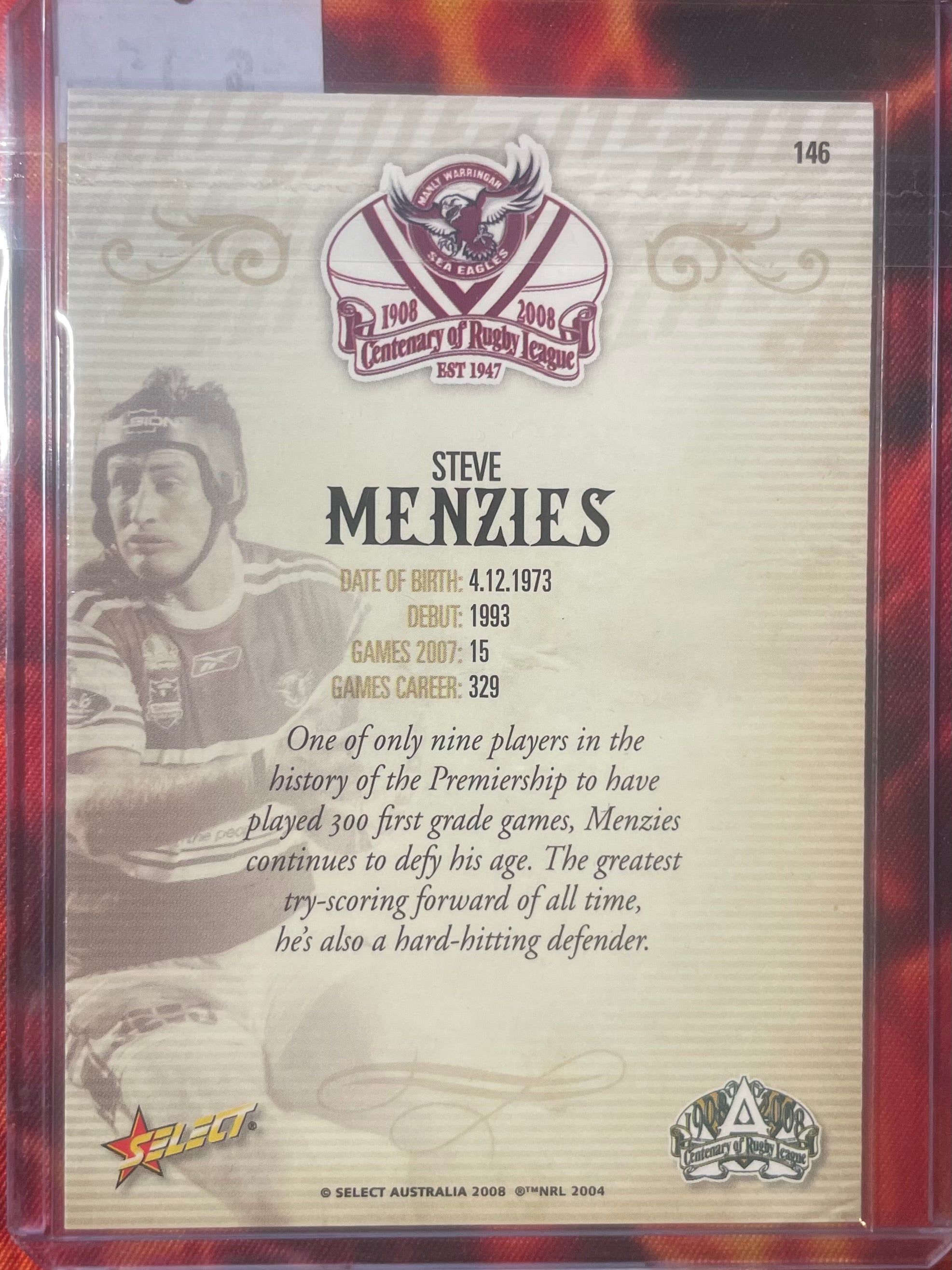 Steve Menzies Select NRL 2008 In Person Autograph