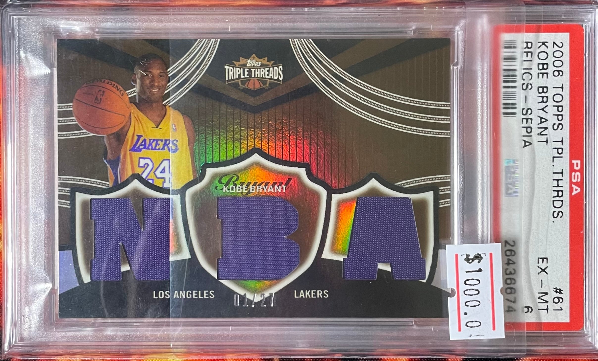 Kobe Bryant Topps Triple Threads NBA Relics 1/27 PSA 6