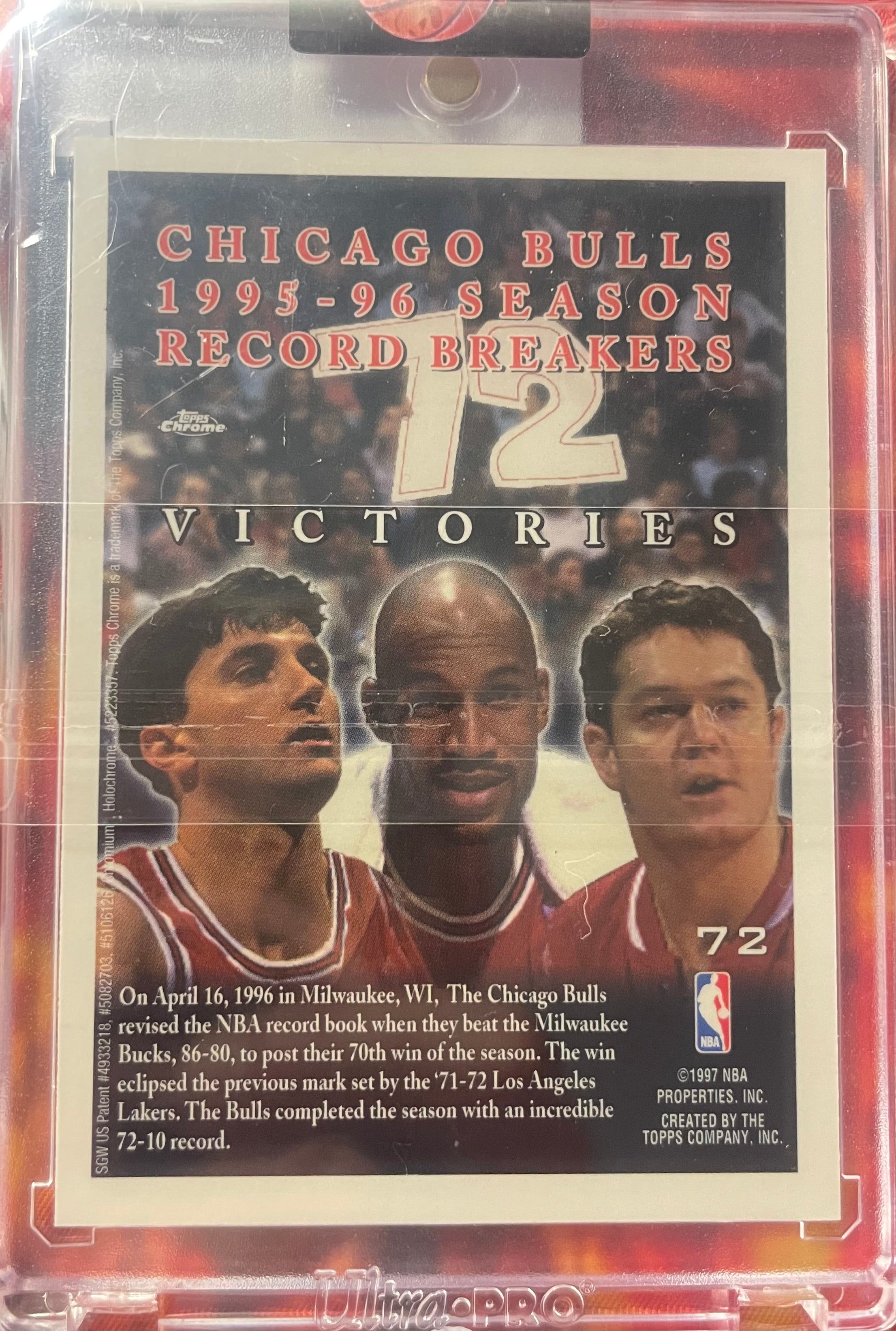 Topps Chrome 96-97 Chicago Bulls 70 Wins Record Breaker Commemorative