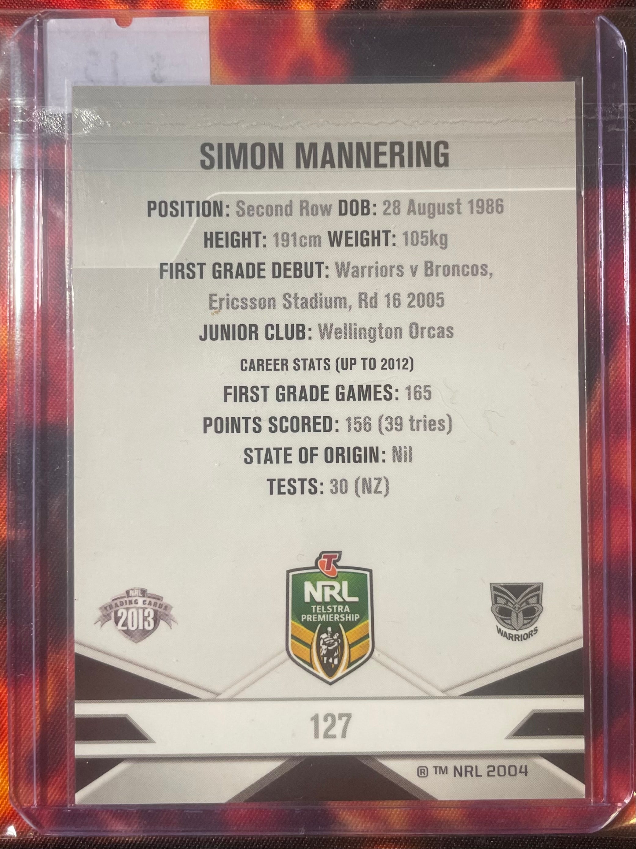 Simon Mannering Elite NRL 2013 In Person Autograph