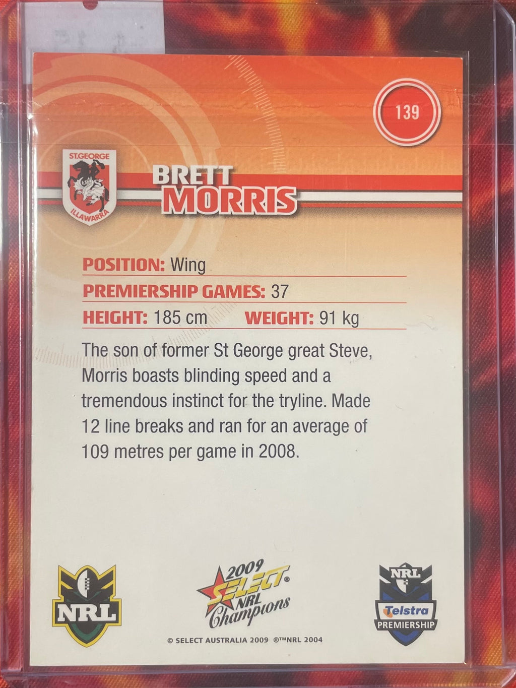 Brett Morris Select NRL 2009 In Person Autograph
