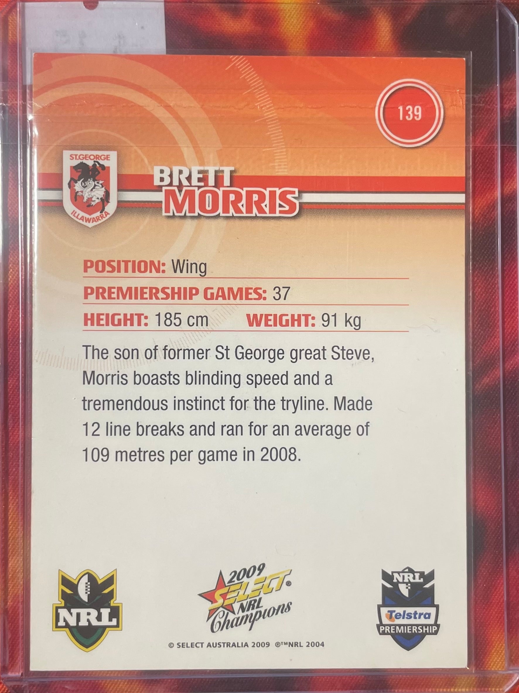 Brett Morris Select NRL 2009 In Person Autograph