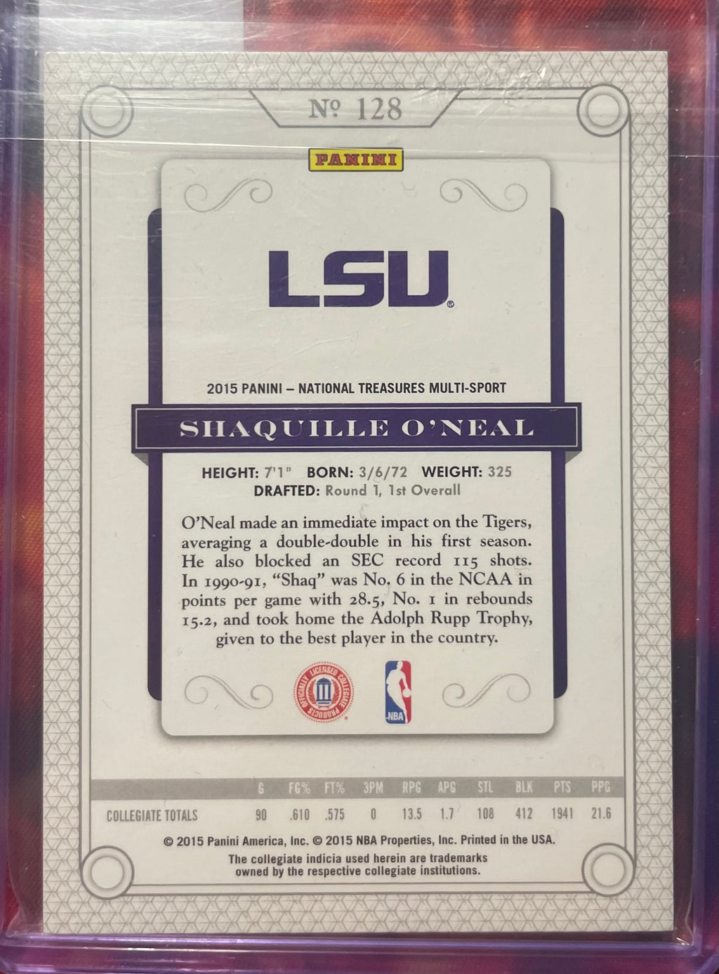 Shaquille O’Neal National Treasures 2015-16 Collegiate /99