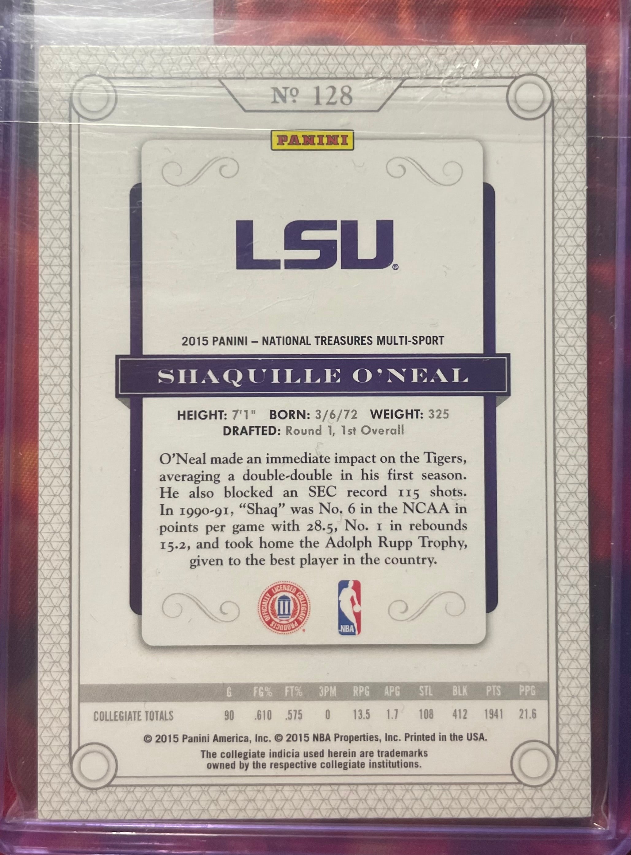 Shaquille O’Neal National Treasures 2015-16 Collegiate /99