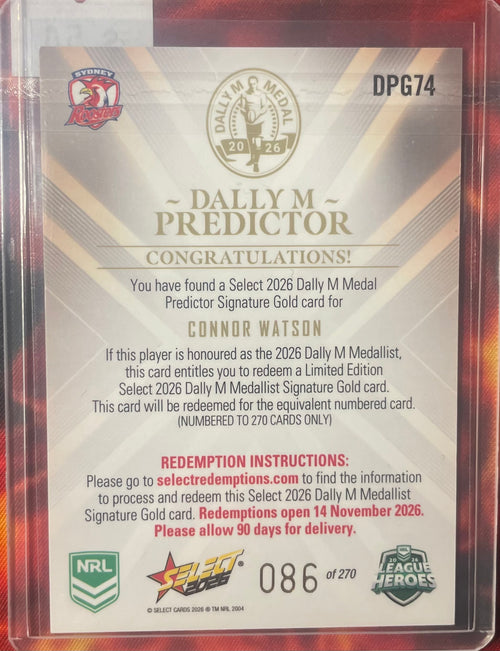 Connor Watson Select NRL 2026 Dally M Predictor 086/270