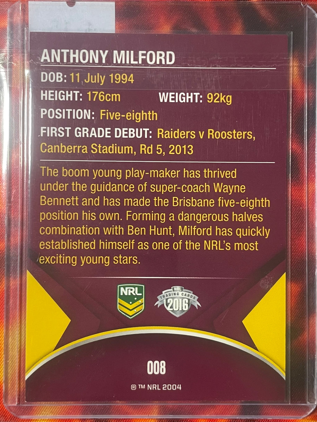 Anthony Milford Traders NRL 2016 In Person Autograph