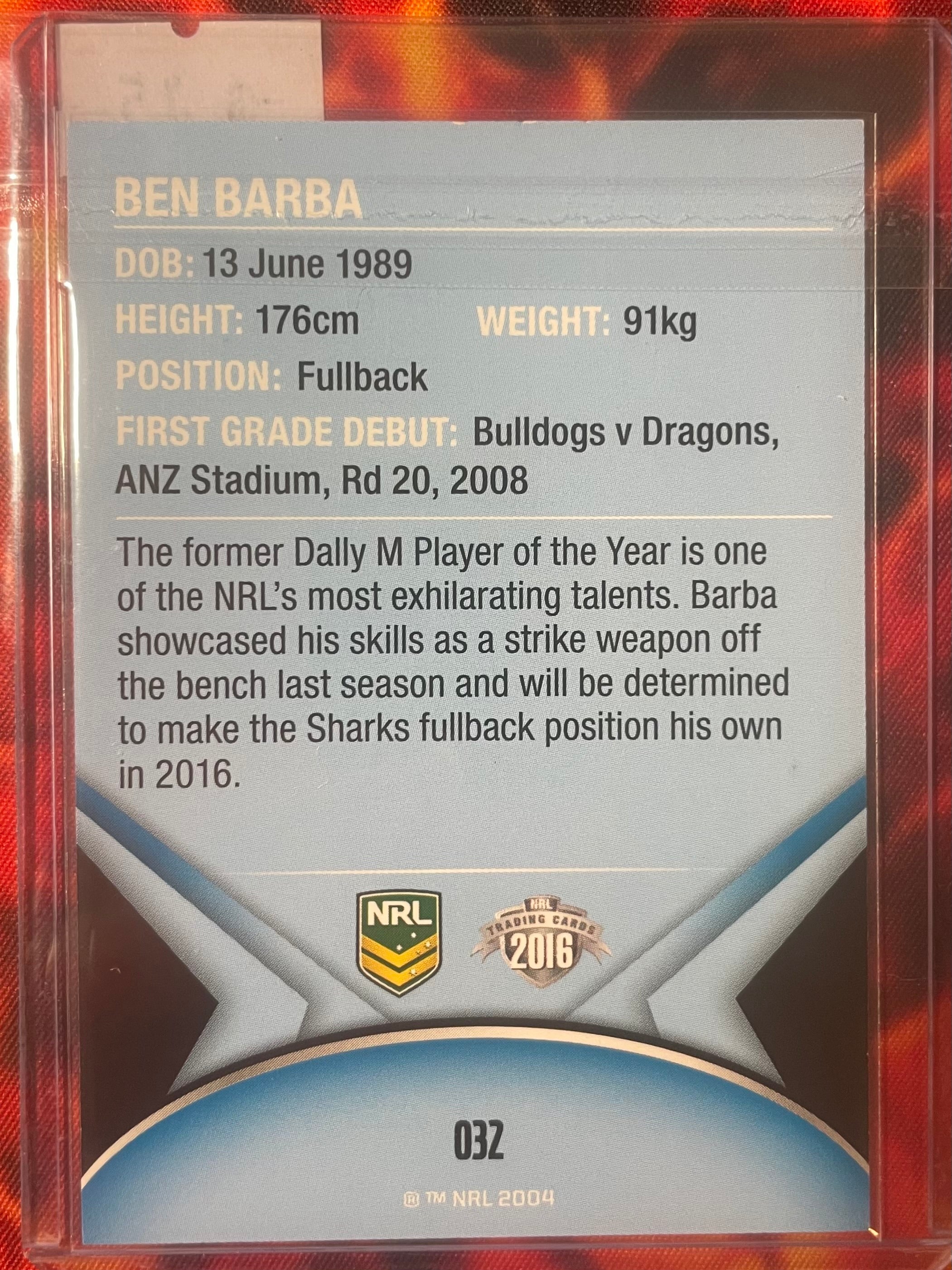 Ben Barba Traders NRL 2016 In Person Autograph