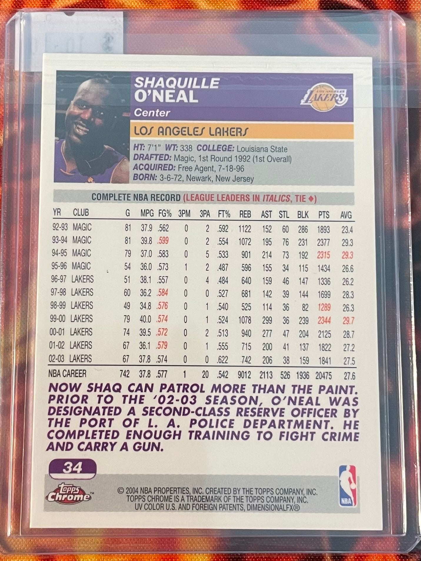 Shaquille O’neal Topps Chrome 03-04