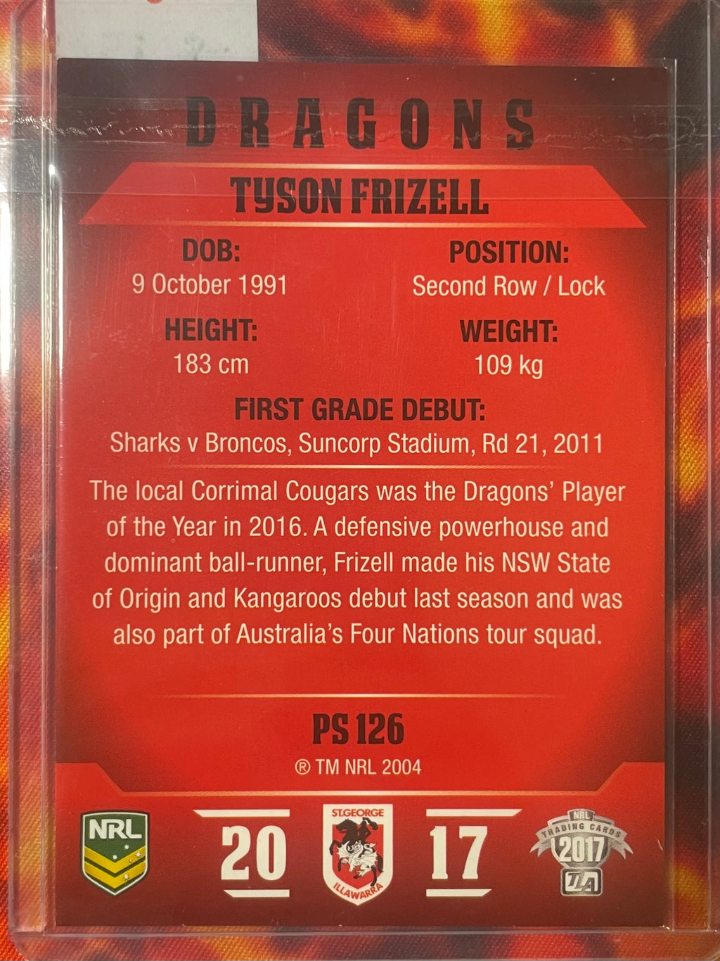 Tyson Frizell Traders NRL 2017 In Person Autograph