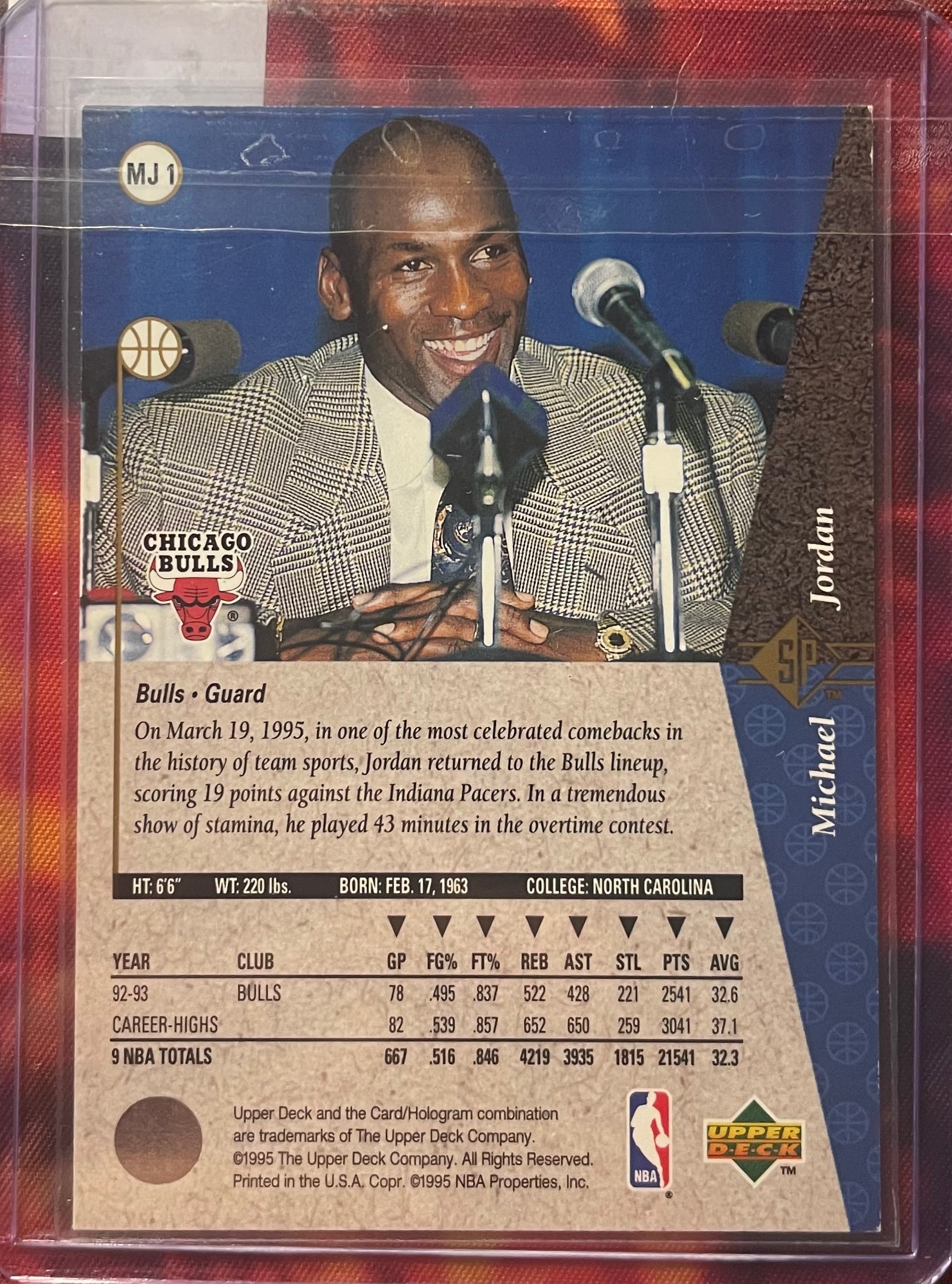 Michael Jordan UpperDeck 94-95 He’s Back March 19th 1995