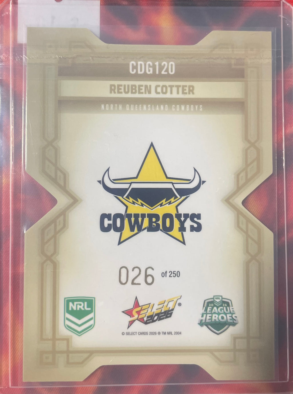 Reuben Cotter Select NRL 2026 Gold DieCut 026/250